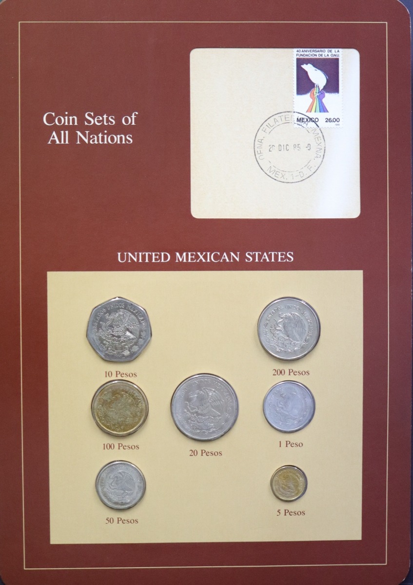 세계의 현행주화 멕시코 1984~1985년 7종 미사용 주화 및 우표첩 세트