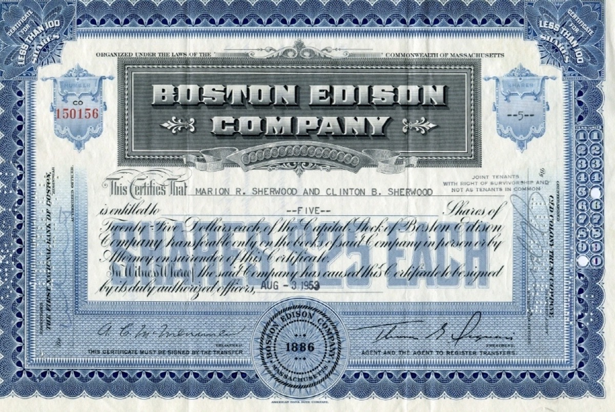 미국 1953년 보스턴 에디슨 회사 채권