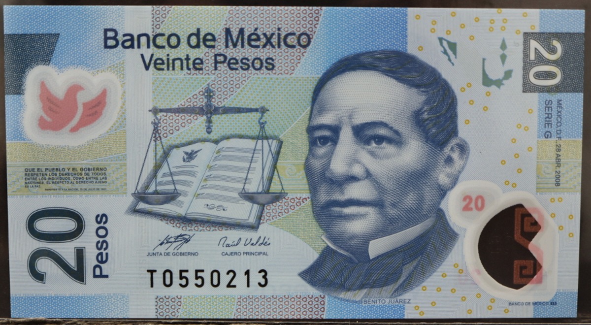 멕시코 2008년 20페소 폴리머 지폐 시리즈G 미사용