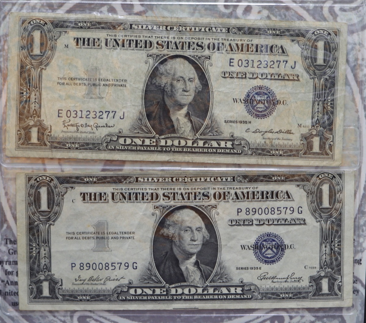 미국 1935년 1달러 은태환권 (Silver Certificate) 사용제 2장 세트