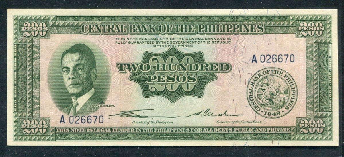 필리핀 1949년 구권 200페소 미사용