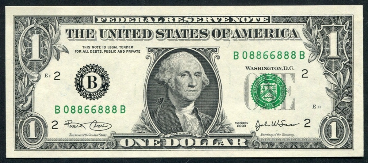 미국 2003년 1달러 6&amp;8 이쁜번호 (08866888) 미사용