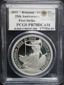 영국 2012년 브리타니아 은화 PCGS 70등급 (발행 25주년 기념 초판 인증)