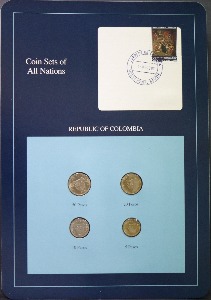 세계의 현행주화 콜롬비아 1990~1991년 4종 미사용 주화 및 우표첩 세트
