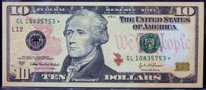 미국 2004년 10$ 10달러 스타 노트 (보충권) 미사용