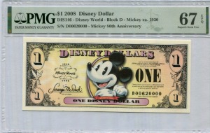 미국 2008년 디즈니 미키마우스 1달러 PMG 67등급