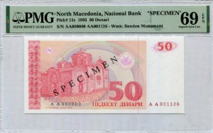 마케도니아 1993년 50데나리 견양권 PMG 69등급